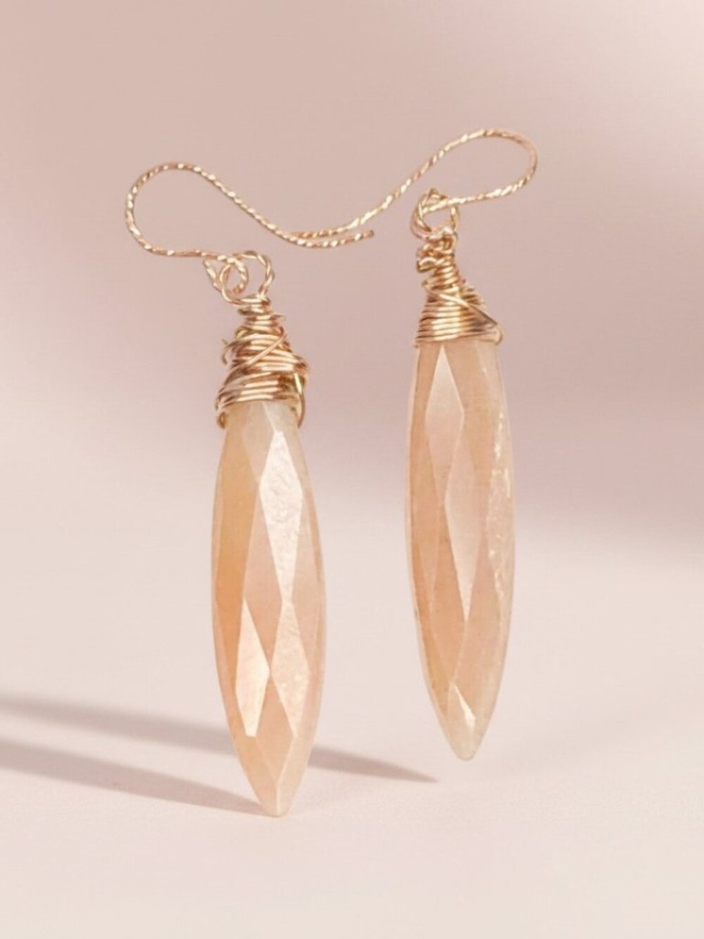 Marquise Style Peach Moonstone Earrings in 14k Filled Rose Gold
